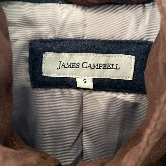 James Campbell Navy Wool Sportscoat Brown Elbow Patches & Removable Bibb. Small - Picture 4 of 12